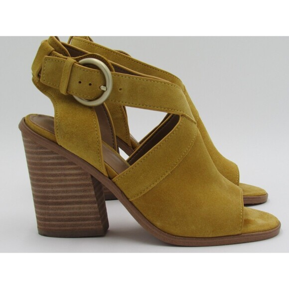 Block Heel Sandal Suede Yellow Buckle Strap Boho Marc Fisher Womens Size 6 - Picture 6 of 16